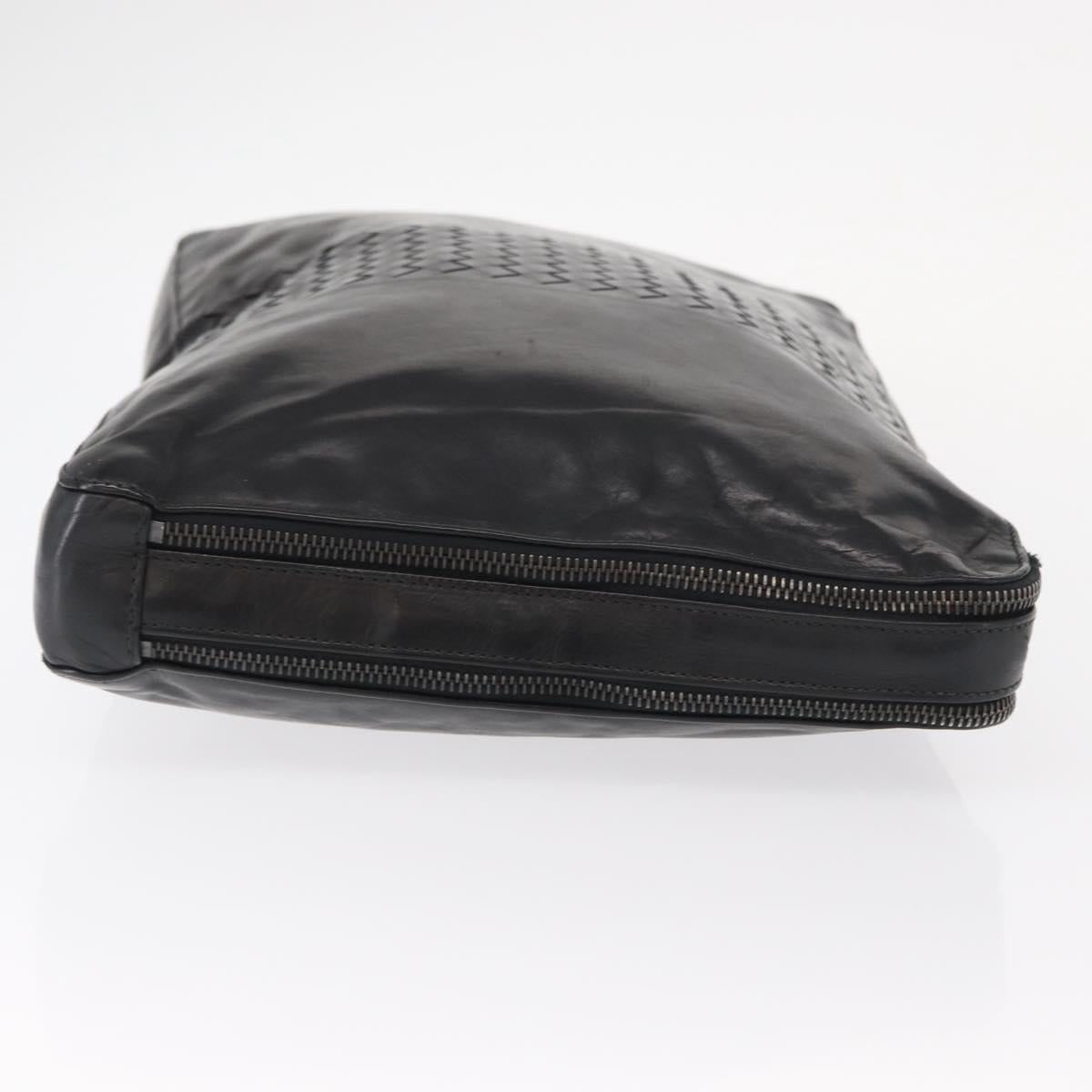 BOTTEGA VENETA INTRECCIATO Clutch Bag Leather Black Auth bs31360