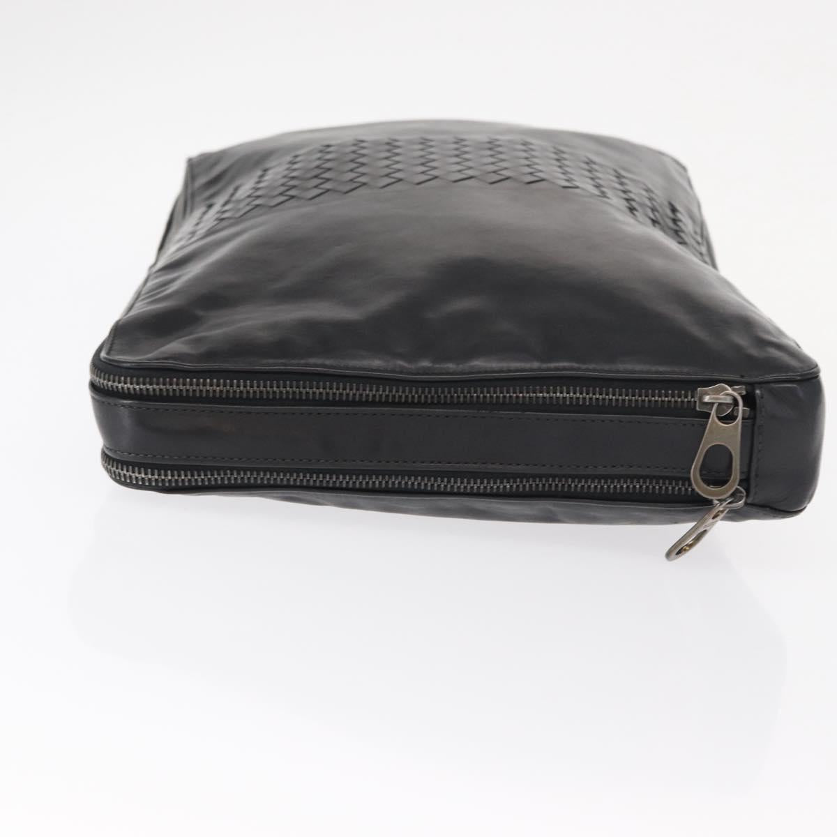 BOTTEGA VENETA INTRECCIATO Clutch Bag Leather Black Auth bs31360