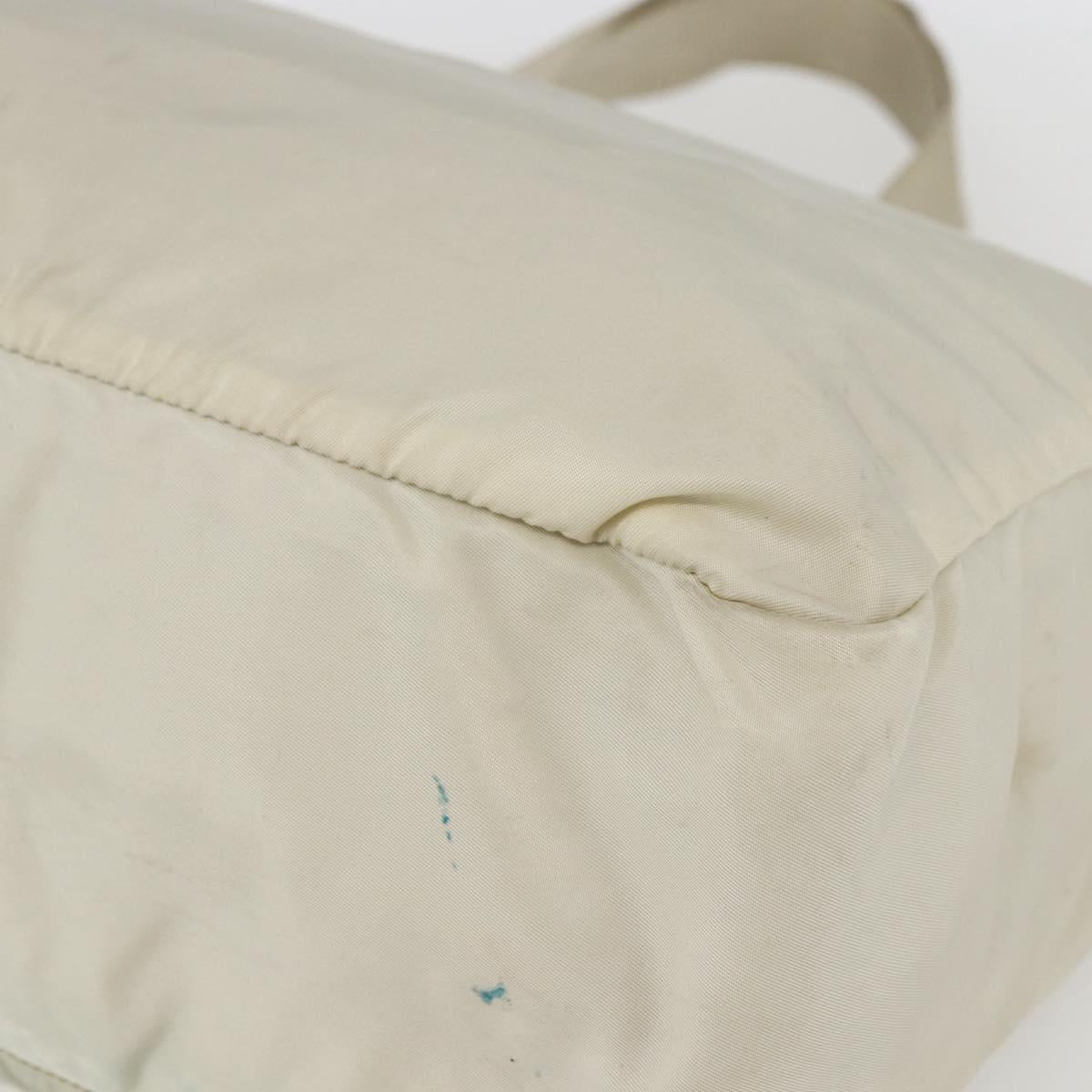 PRADA Tote Bag Nylon Beige Silver Auth bs31362