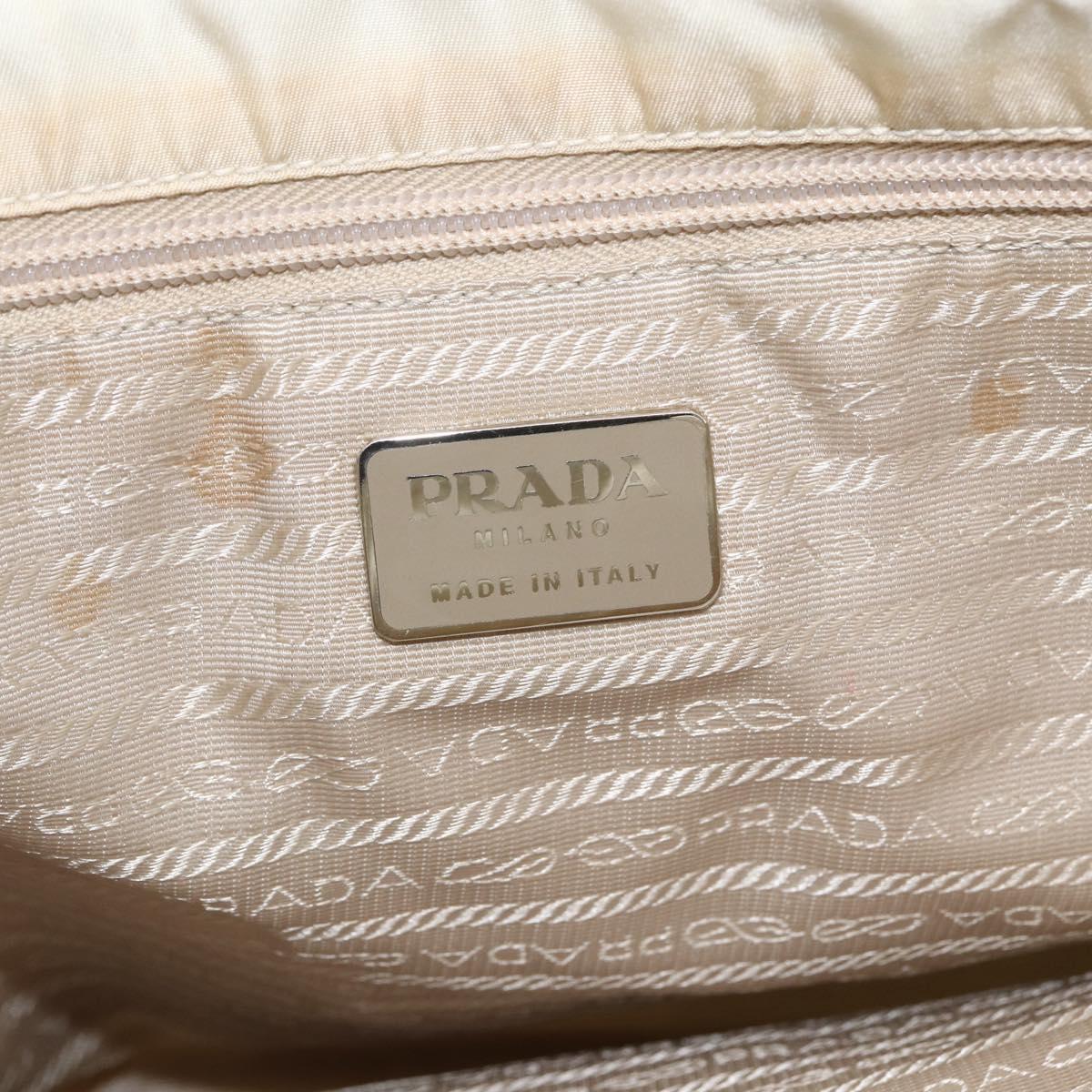 PRADA Tote Bag Nylon Beige Silver Auth bs31362