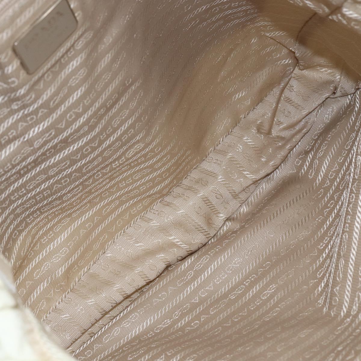 PRADA Tote Bag Nylon Beige Silver Auth bs31362