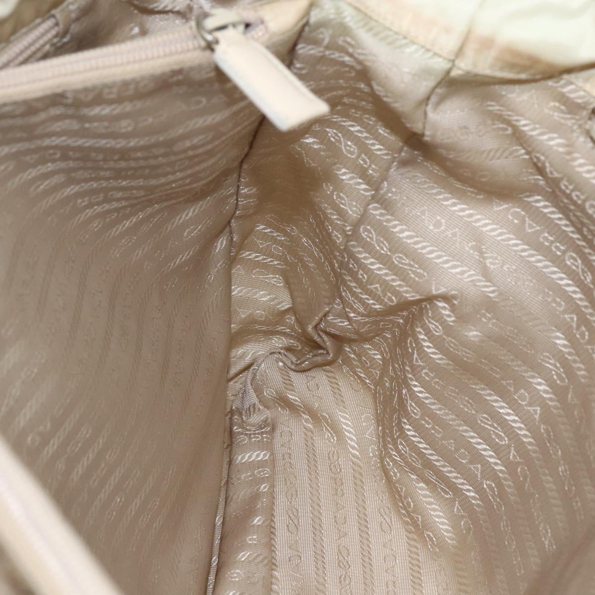 PRADA Tote Bag Nylon Beige Silver Auth bs31362