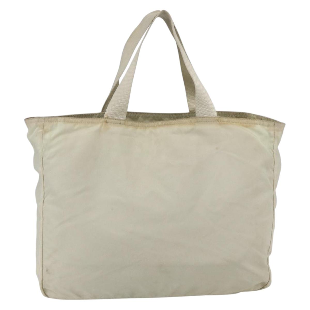 PRADA Tote Bag Nylon Beige Silver Auth bs31362