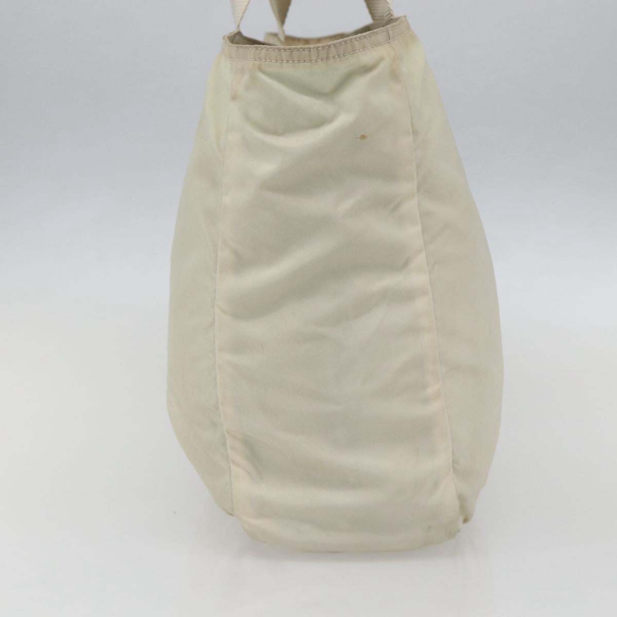 PRADA Tote Bag Nylon Beige Silver Auth bs31362