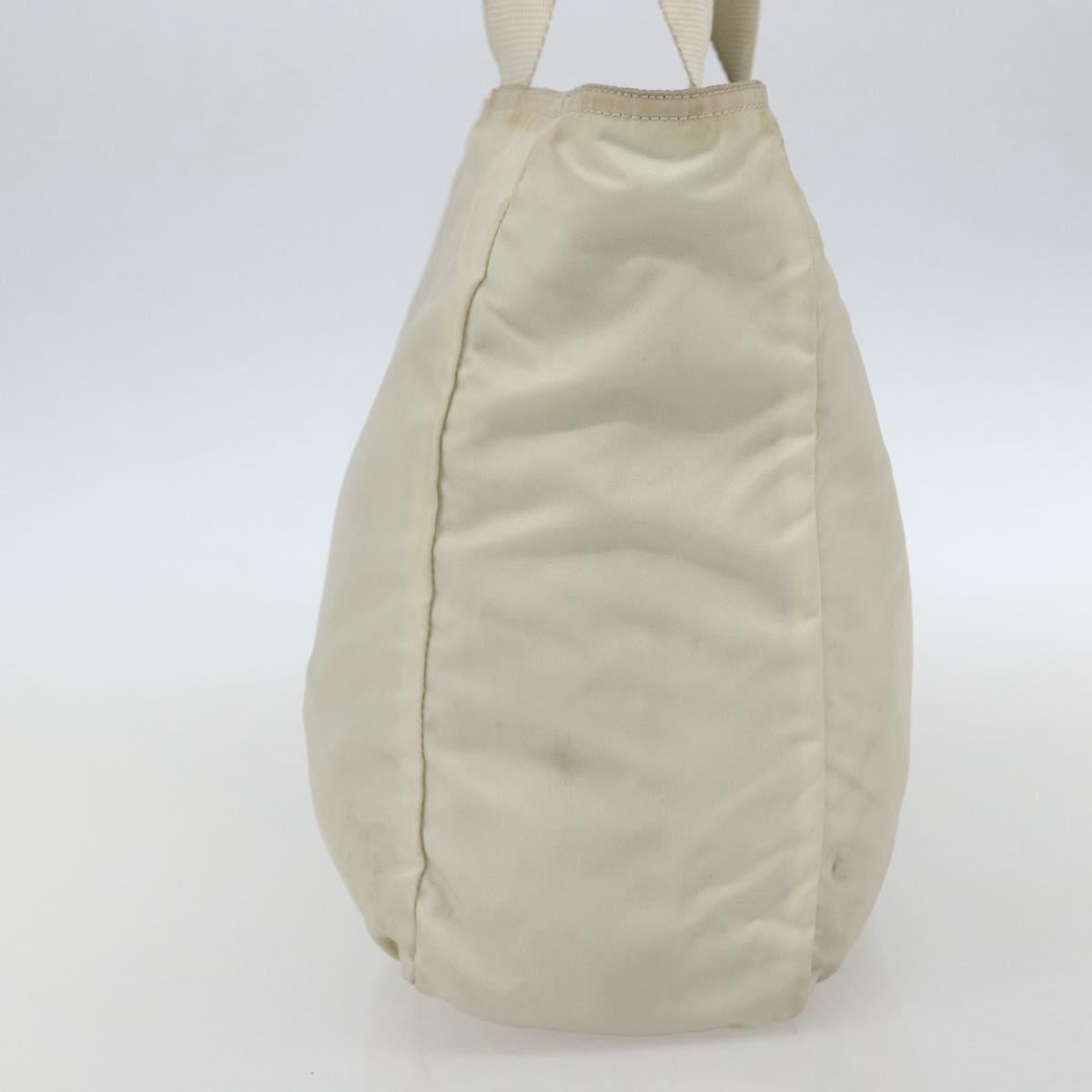 PRADA Tote Bag Nylon Beige Silver Auth bs31362