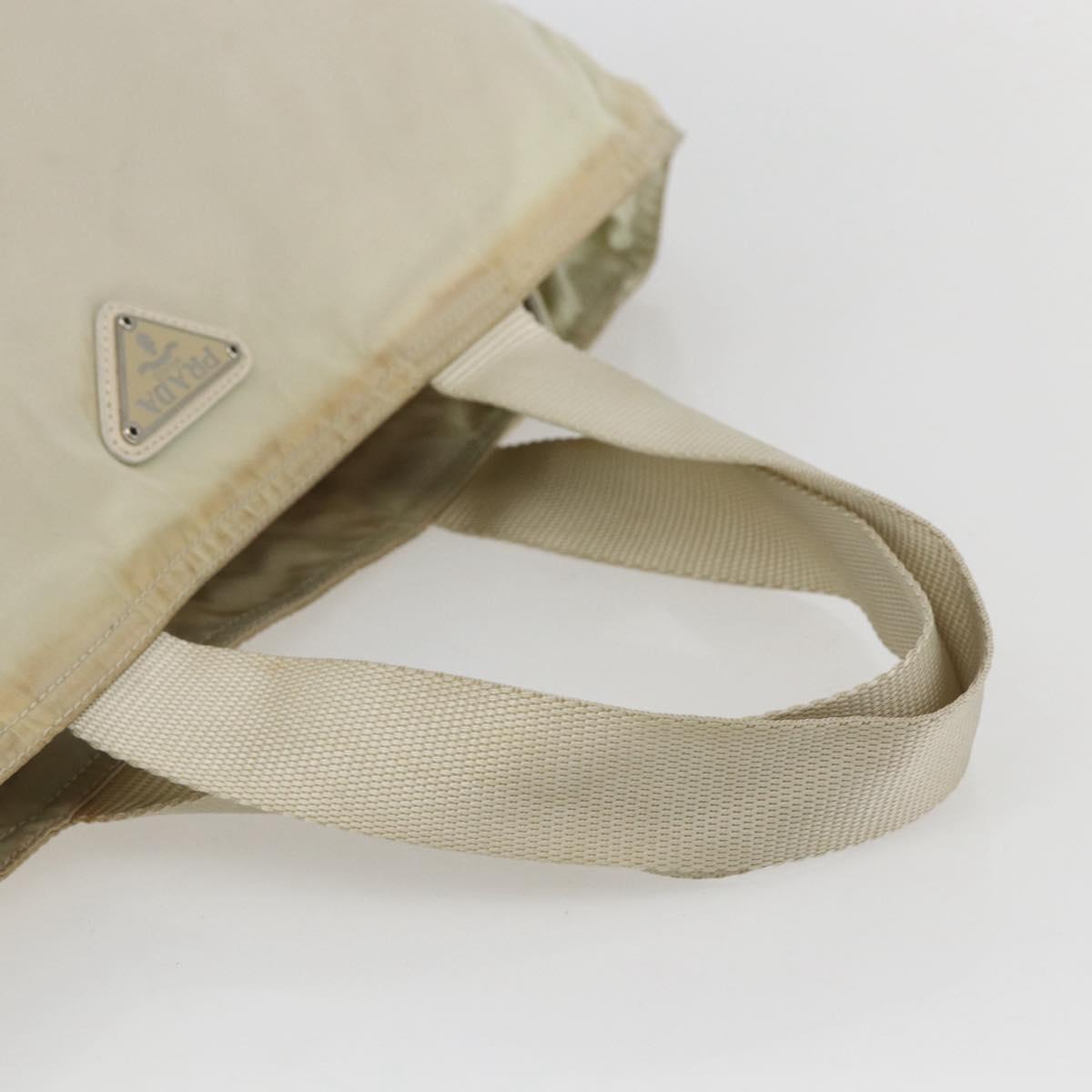 PRADA Tote Bag Nylon Beige Silver Auth bs31362