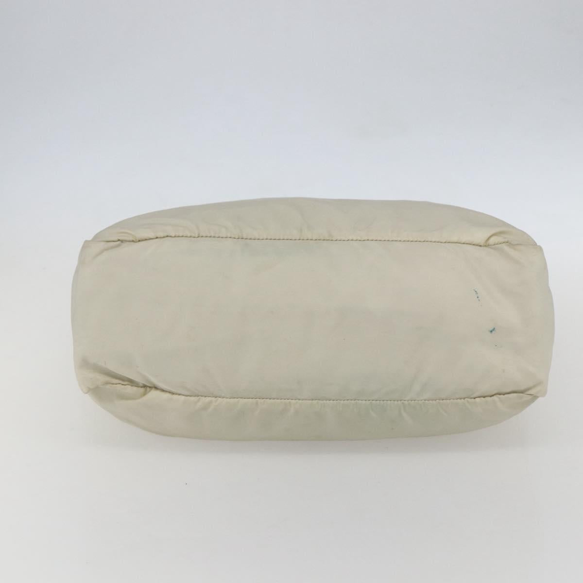 PRADA Tote Bag Nylon Beige Silver Auth bs31362