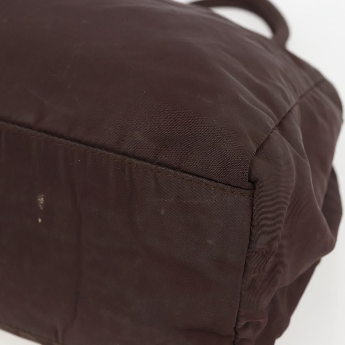 PRADA Hand Bag Nylon Brown Silver Auth bs31363