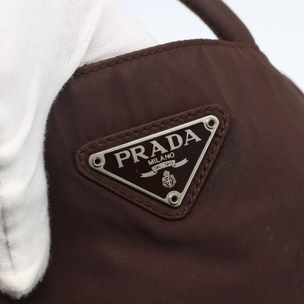 PRADA Hand Bag Nylon Brown Silver Auth bs31363