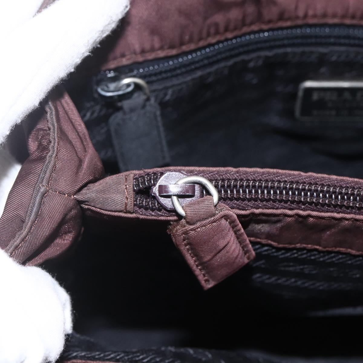 PRADA Hand Bag Nylon Brown Silver Auth bs31363