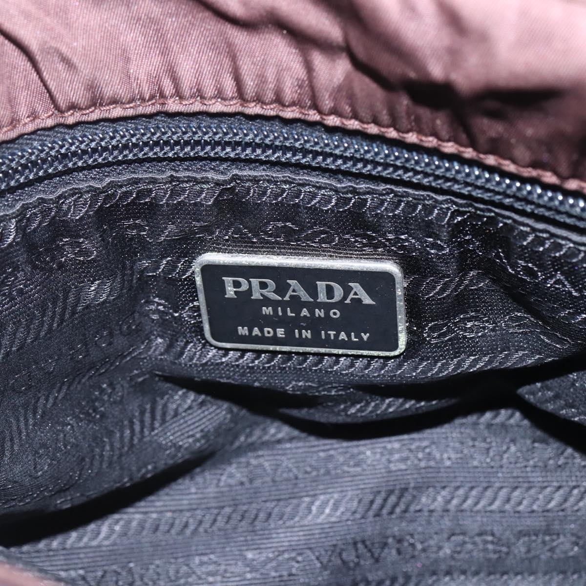 PRADA Hand Bag Nylon Brown Silver Auth bs31363