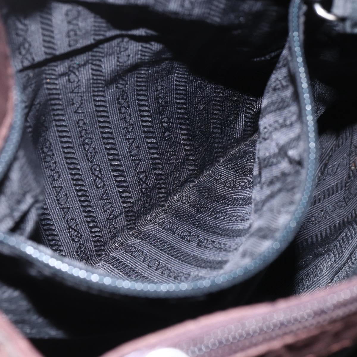 PRADA Hand Bag Nylon Brown Silver Auth bs31363