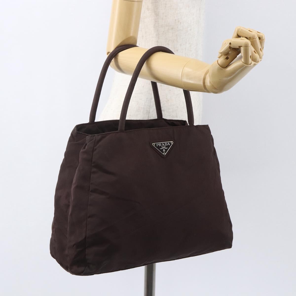 PRADA Hand Bag Nylon Brown Silver Auth bs31363