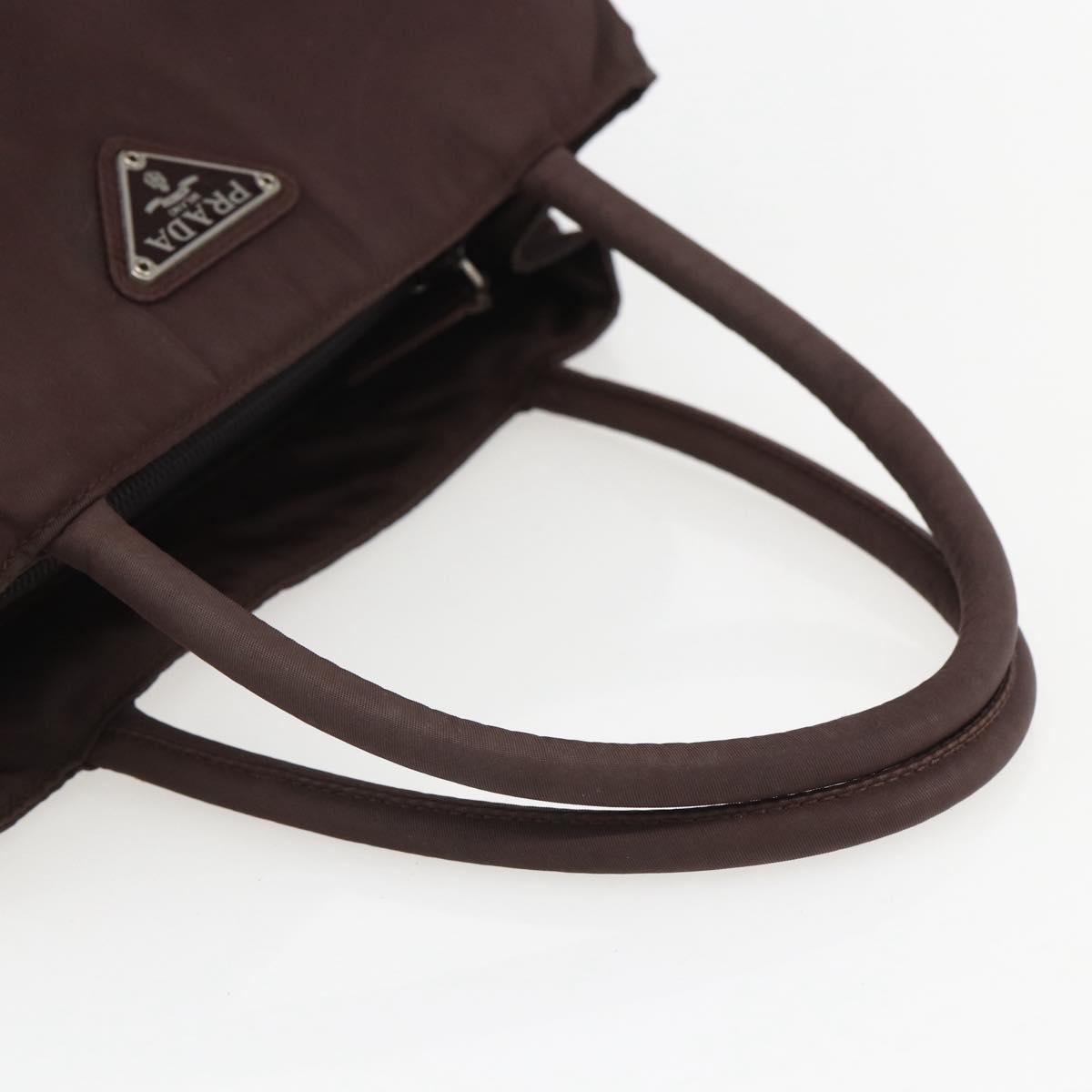 PRADA Hand Bag Nylon Brown Silver Auth bs31363
