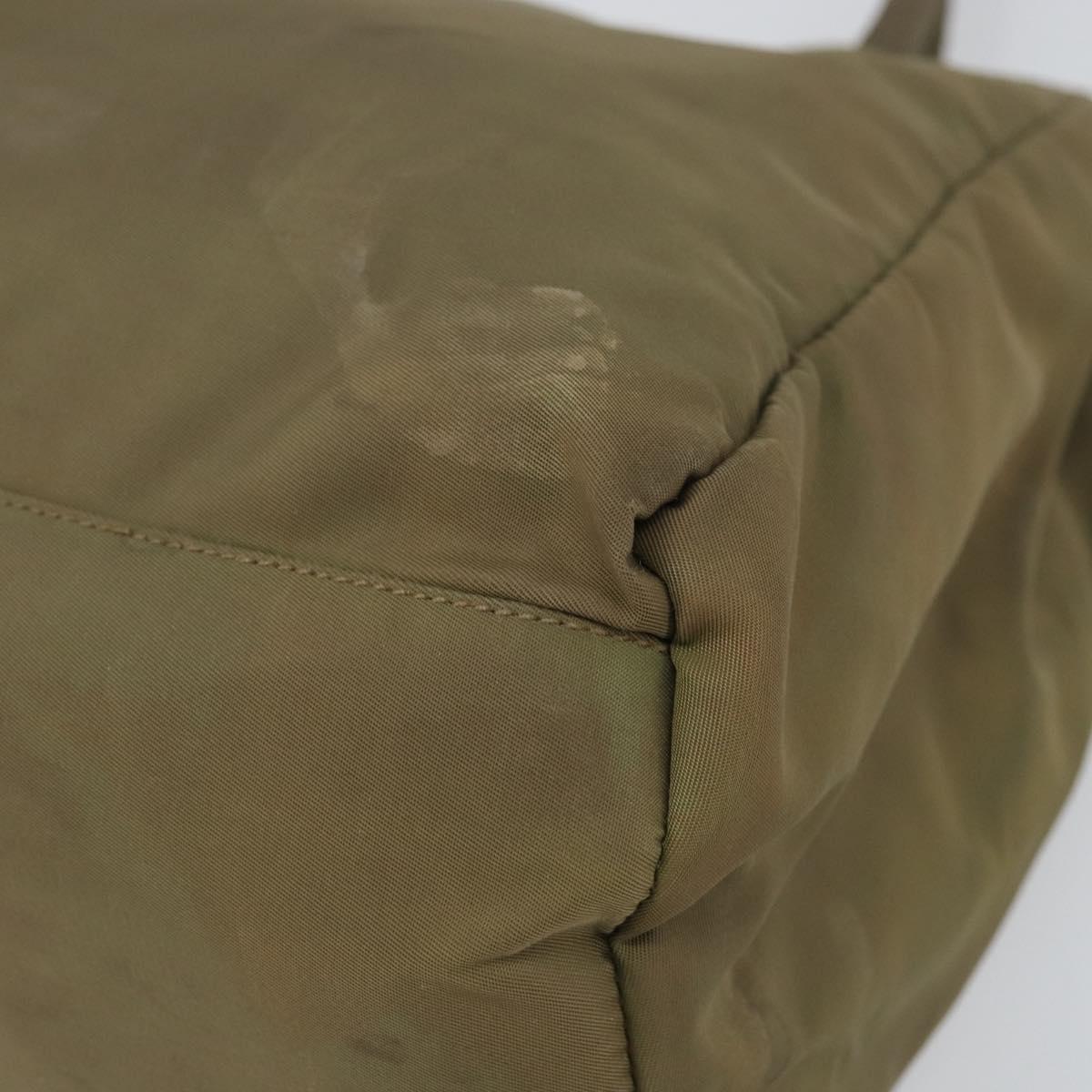 PRADA Hand Bag Nylon Khaki Silver Auth bs31364