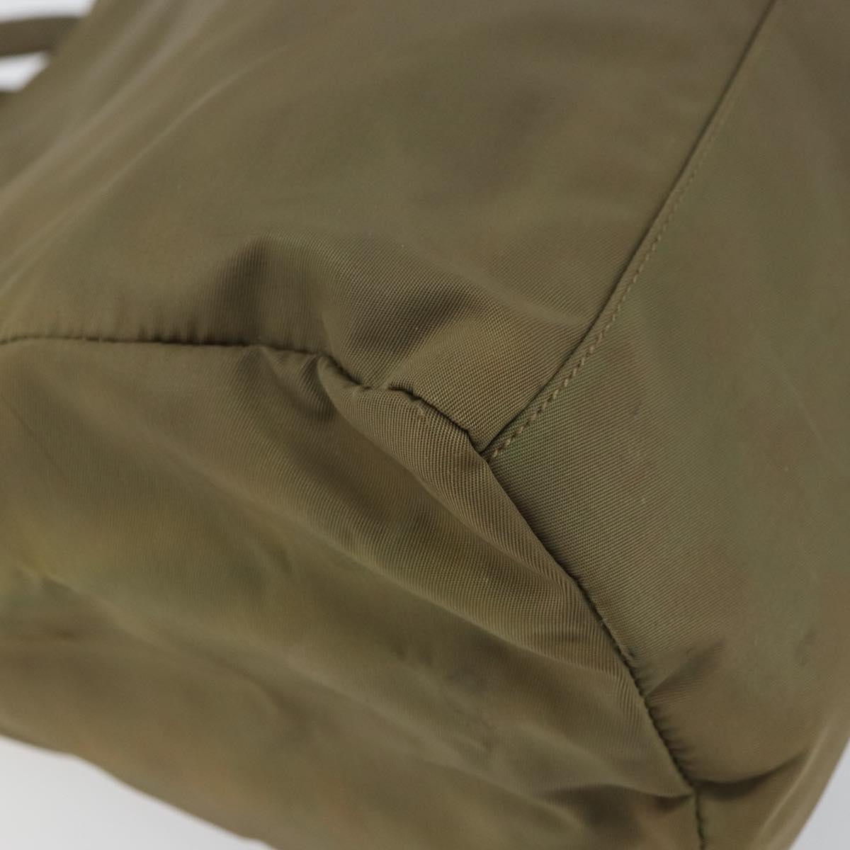 PRADA Hand Bag Nylon Khaki Silver Auth bs31364