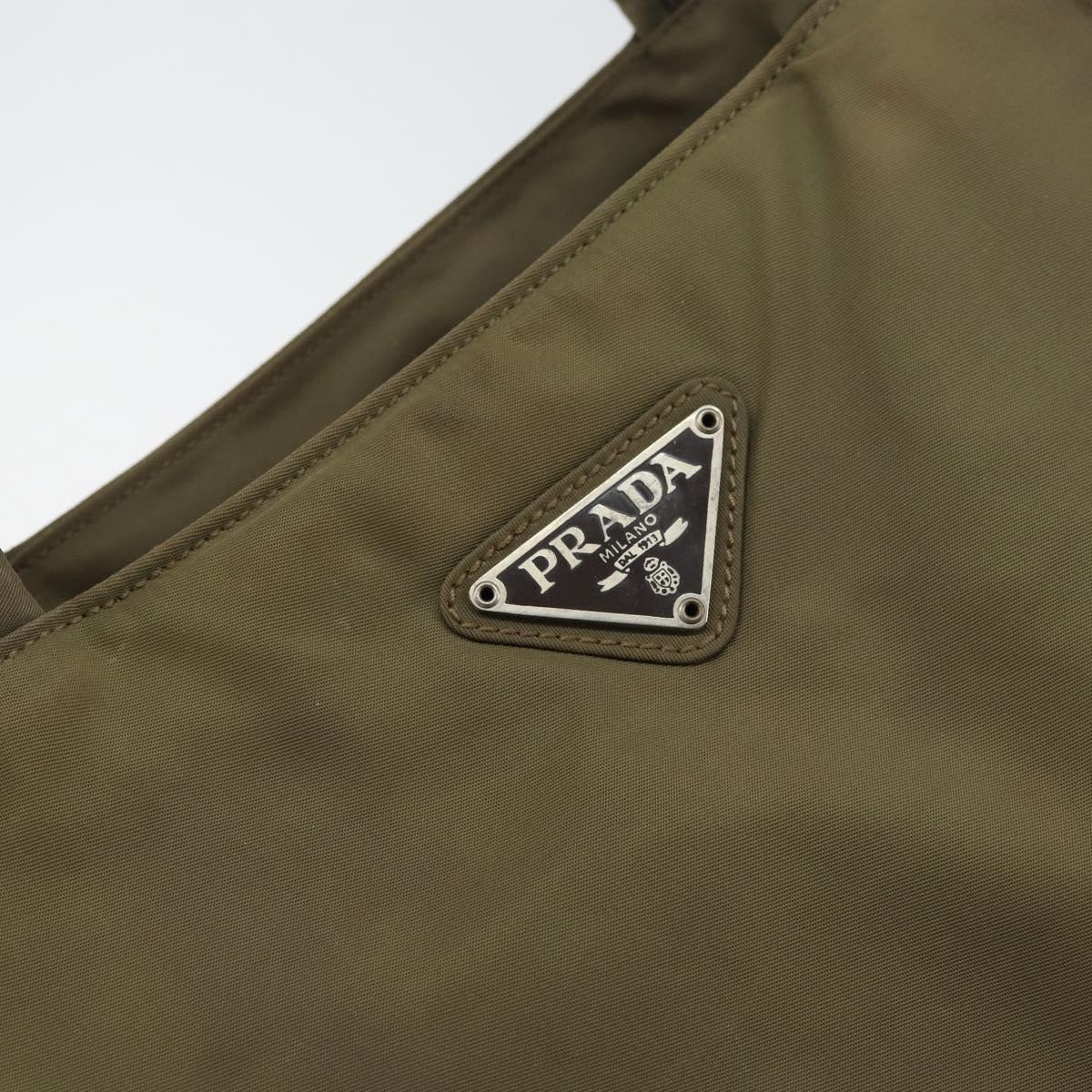 PRADA Hand Bag Nylon Khaki Silver Auth bs31364