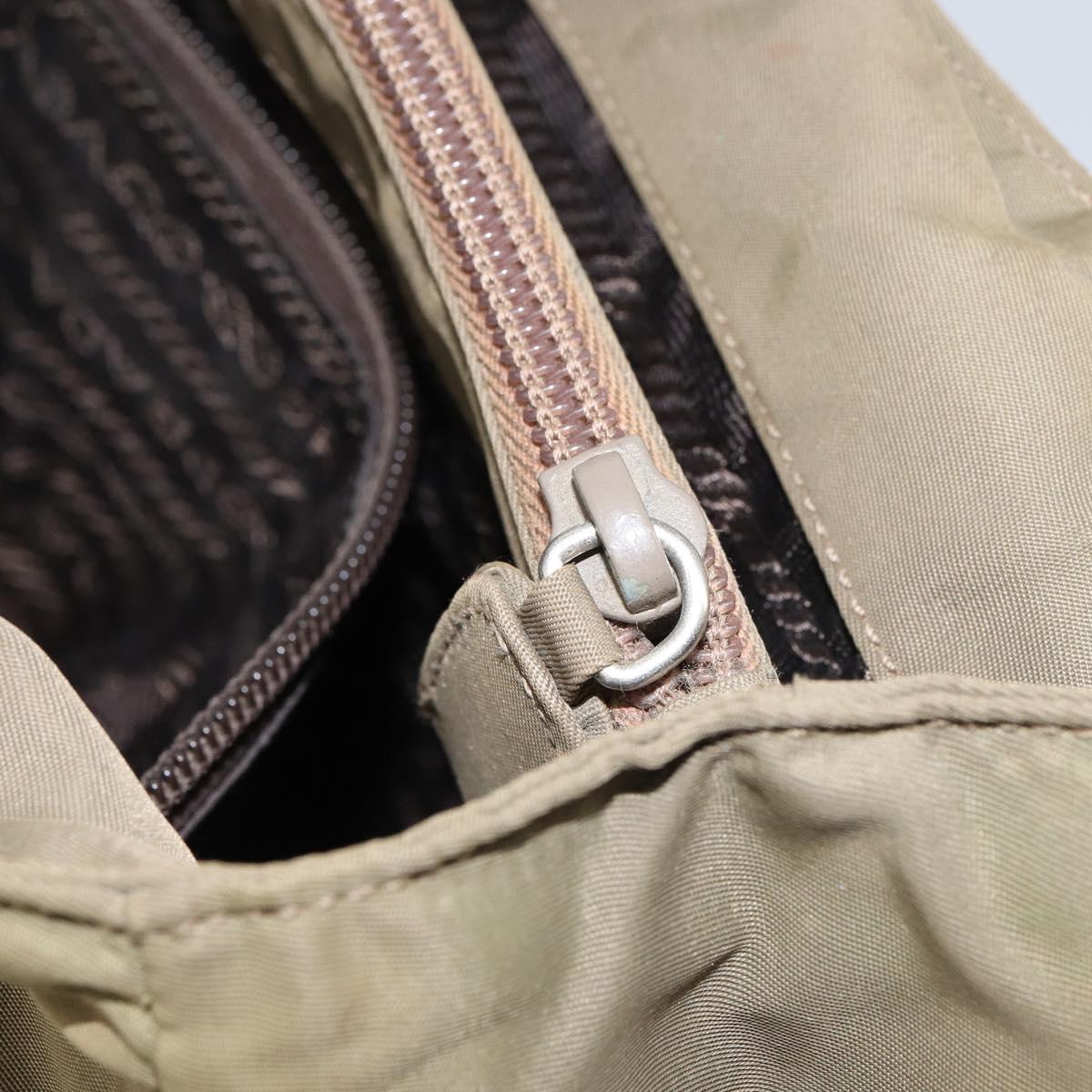 PRADA Hand Bag Nylon Khaki Silver Auth bs31364