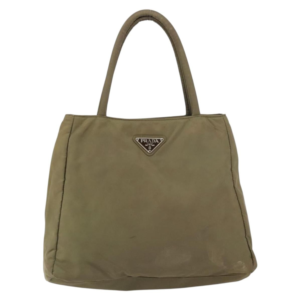 PRADA Hand Bag Nylon Khaki Silver Auth bs31364