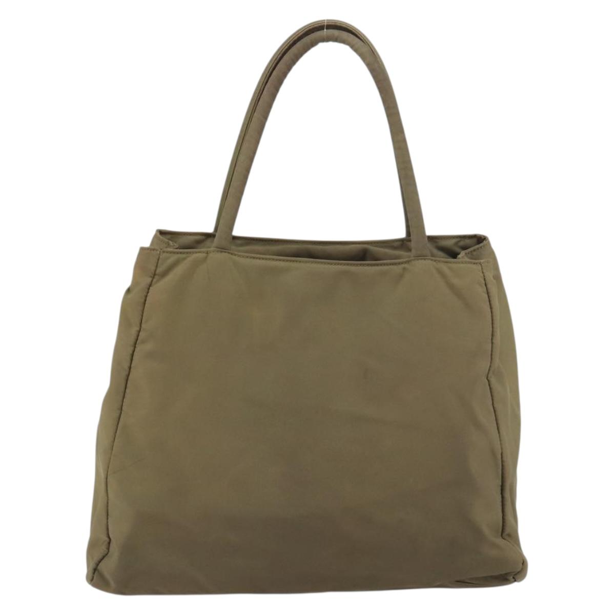 PRADA Hand Bag Nylon Khaki Silver Auth bs31364