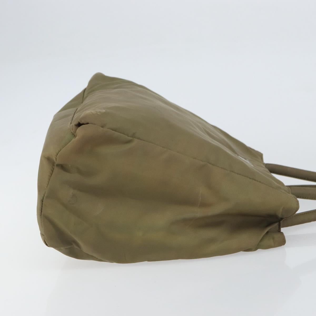 PRADA Hand Bag Nylon Khaki Silver Auth bs31364