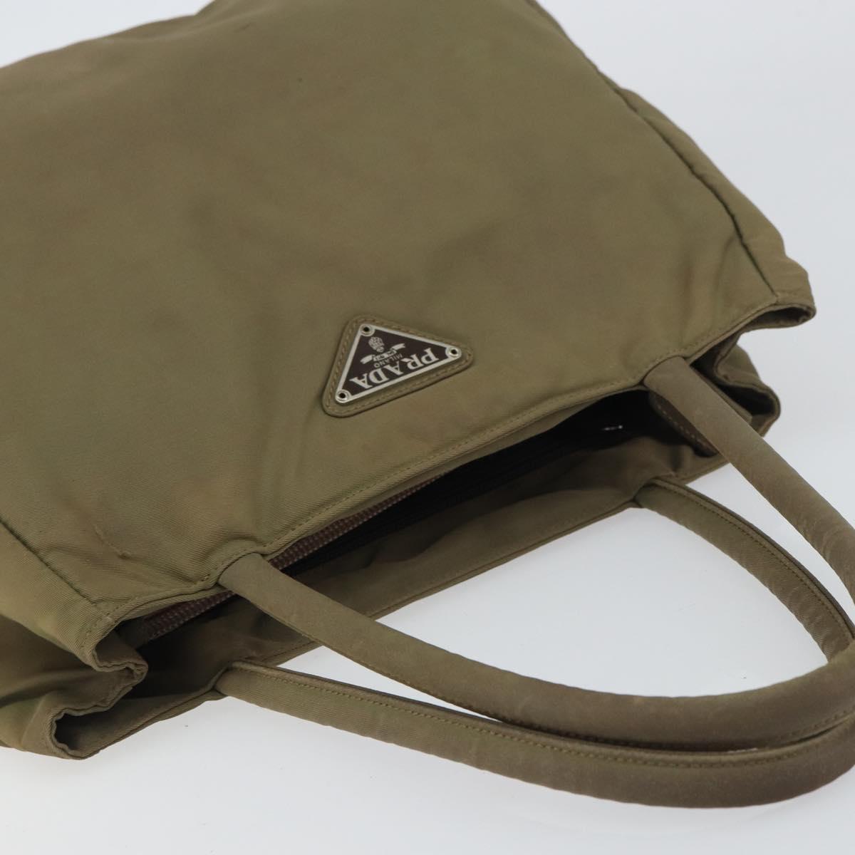 PRADA Hand Bag Nylon Khaki Silver Auth bs31364