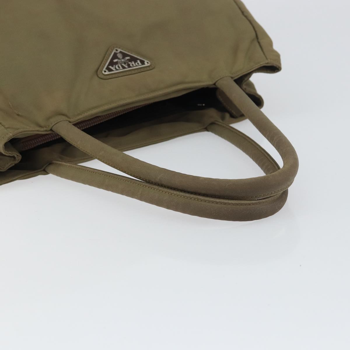 PRADA Hand Bag Nylon Khaki Silver Auth bs31364