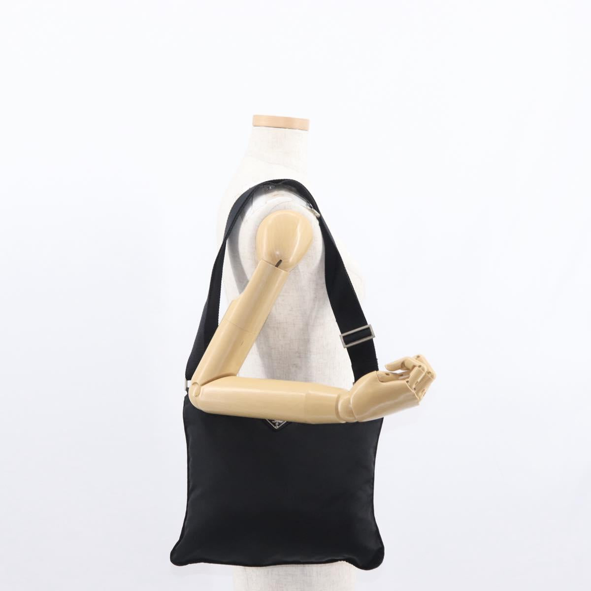 PRADA Shoulder Bag Nylon Black Silver Auth bs31365