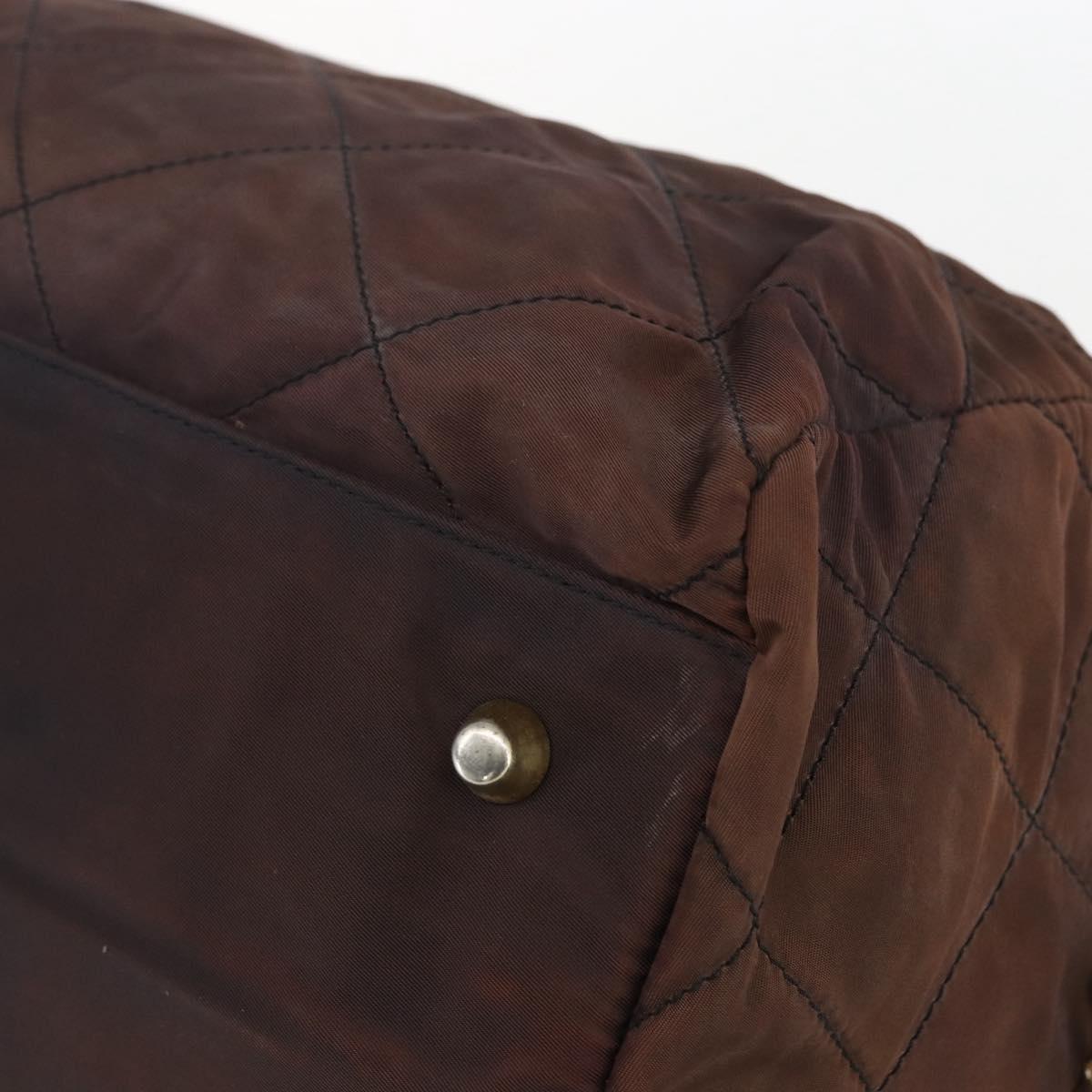 PRADA Chain Hand Bag Nylon Brown Gold Auth bs31367