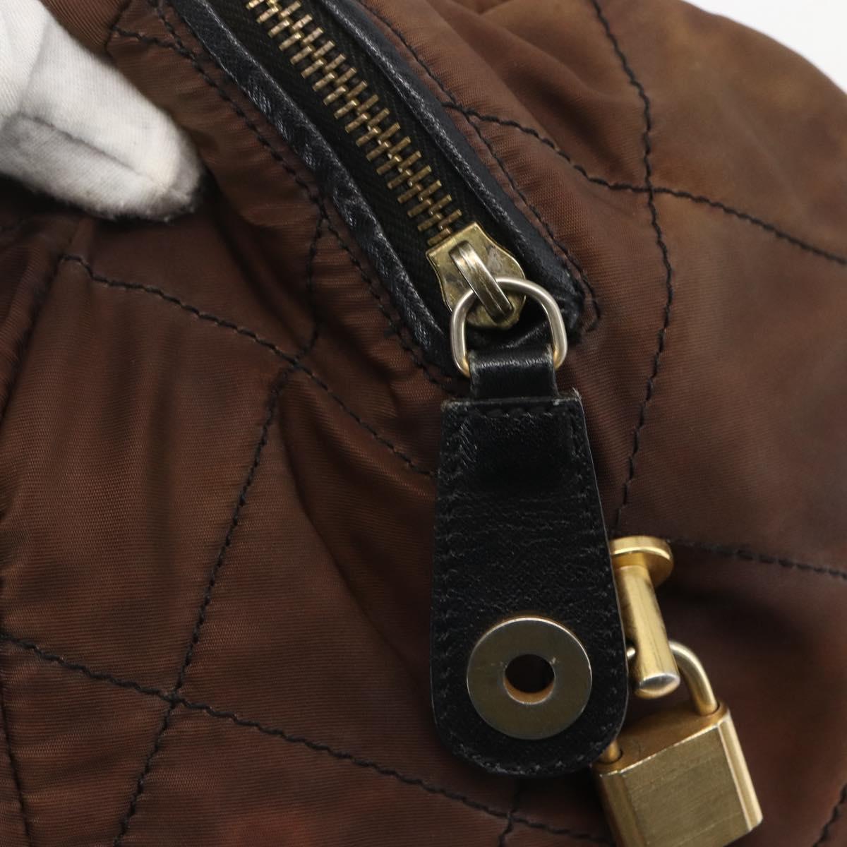 PRADA Chain Hand Bag Nylon Brown Gold Auth bs31367