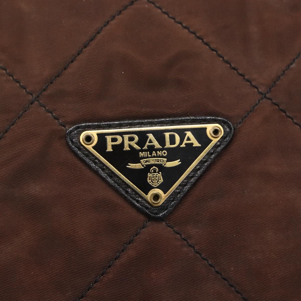 PRADA Chain Hand Bag Nylon Brown Gold Auth bs31367