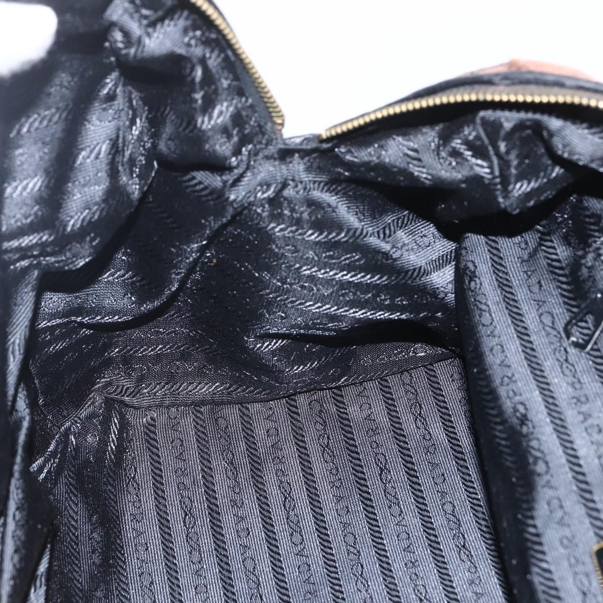 PRADA Chain Hand Bag Nylon Brown Gold Auth bs31367