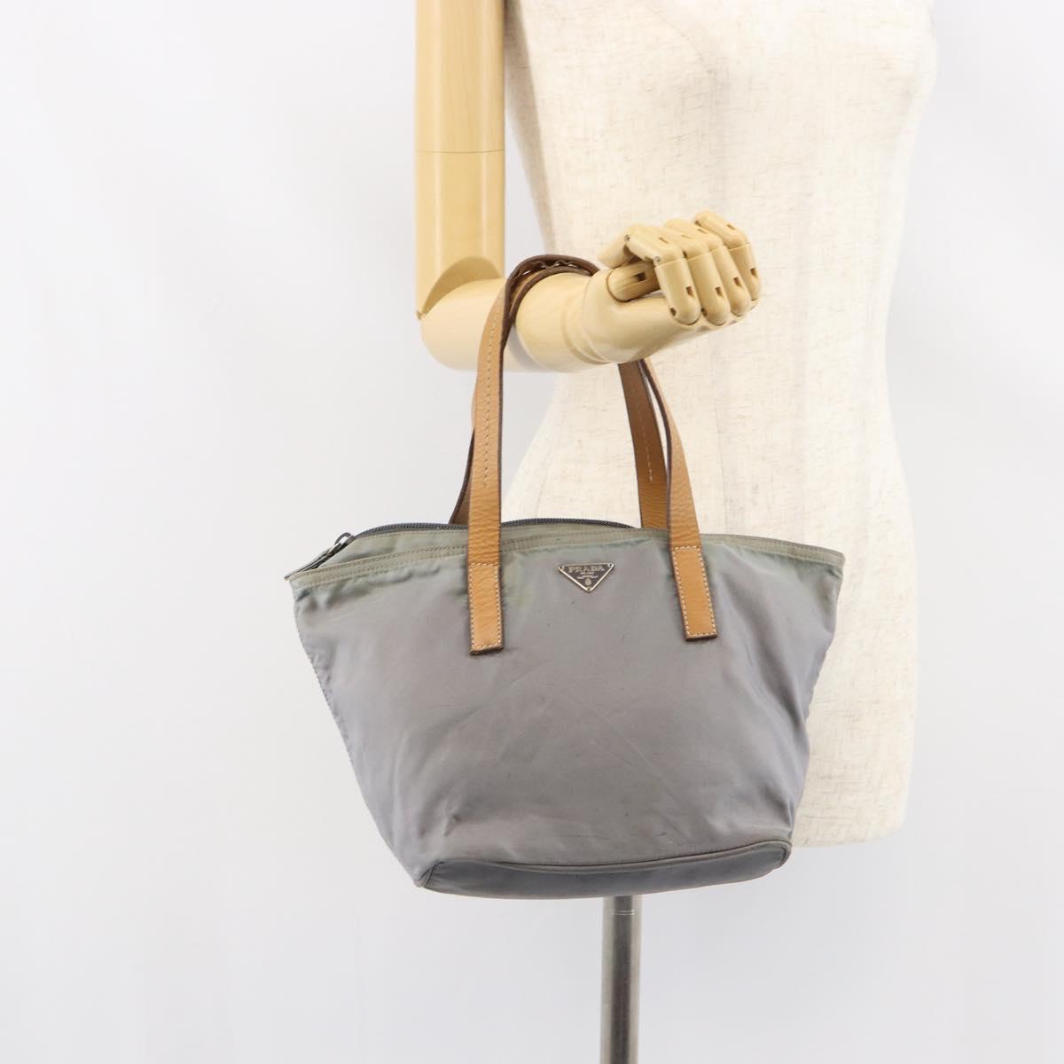PRADA Hand Bag Nylon Gray Silver Auth bs31370