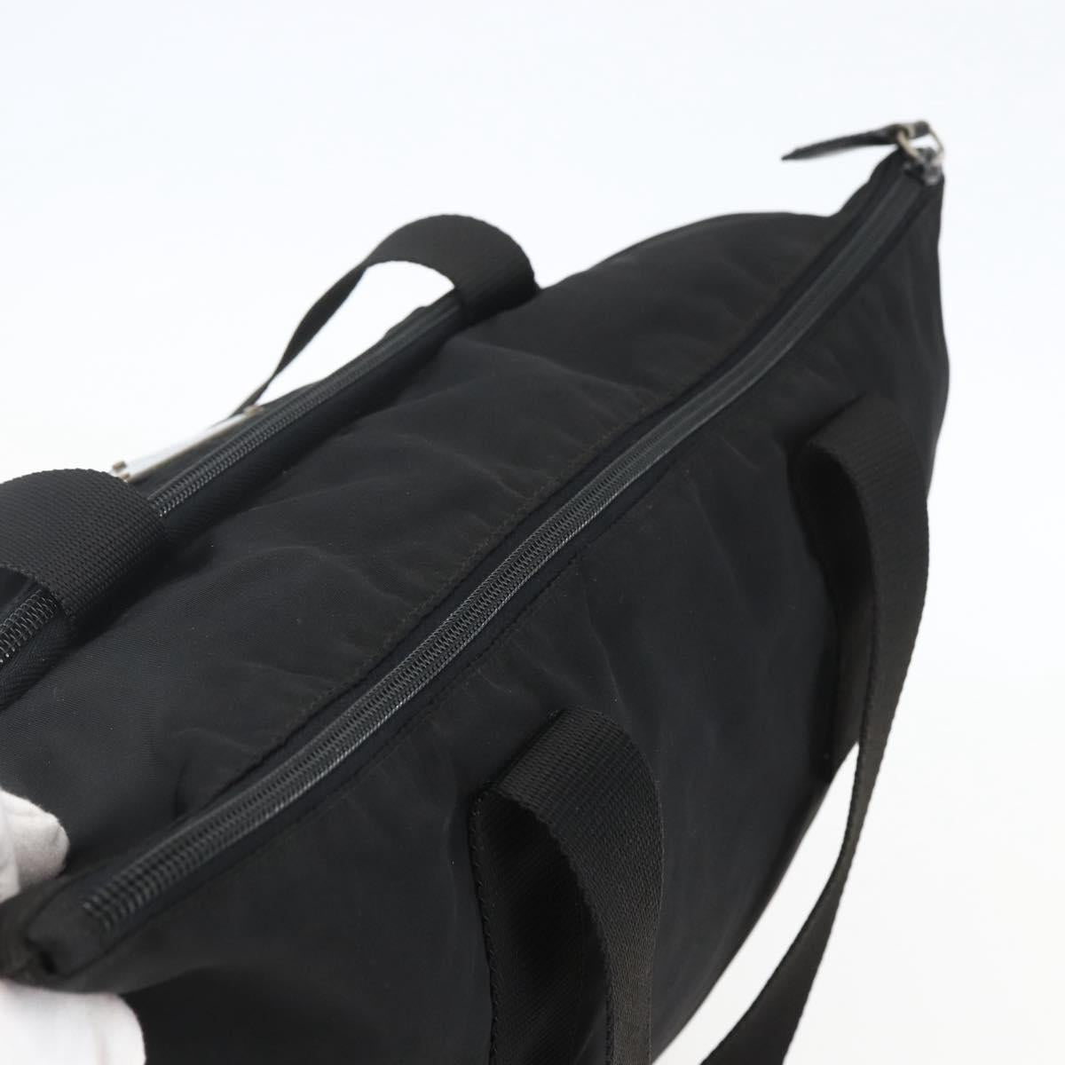 PRADA Tote Bag Nylon Black Silver Auth bs31371