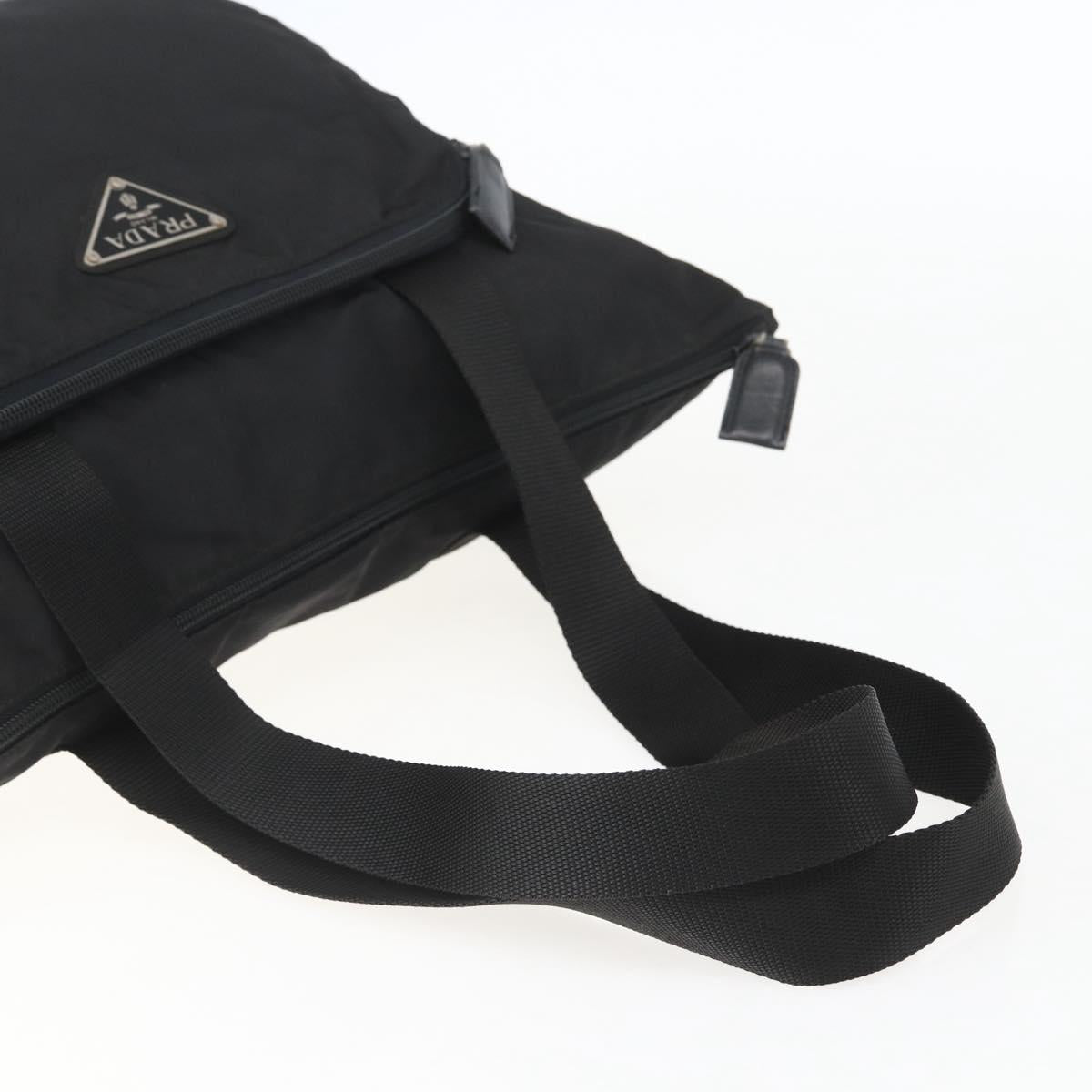 PRADA Tote Bag Nylon Black Silver Auth bs31371