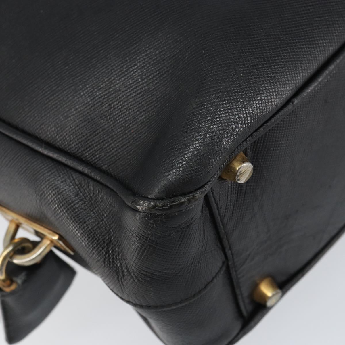 PRADA Hand Bag Safiano leather Black Gold Auth bs31372