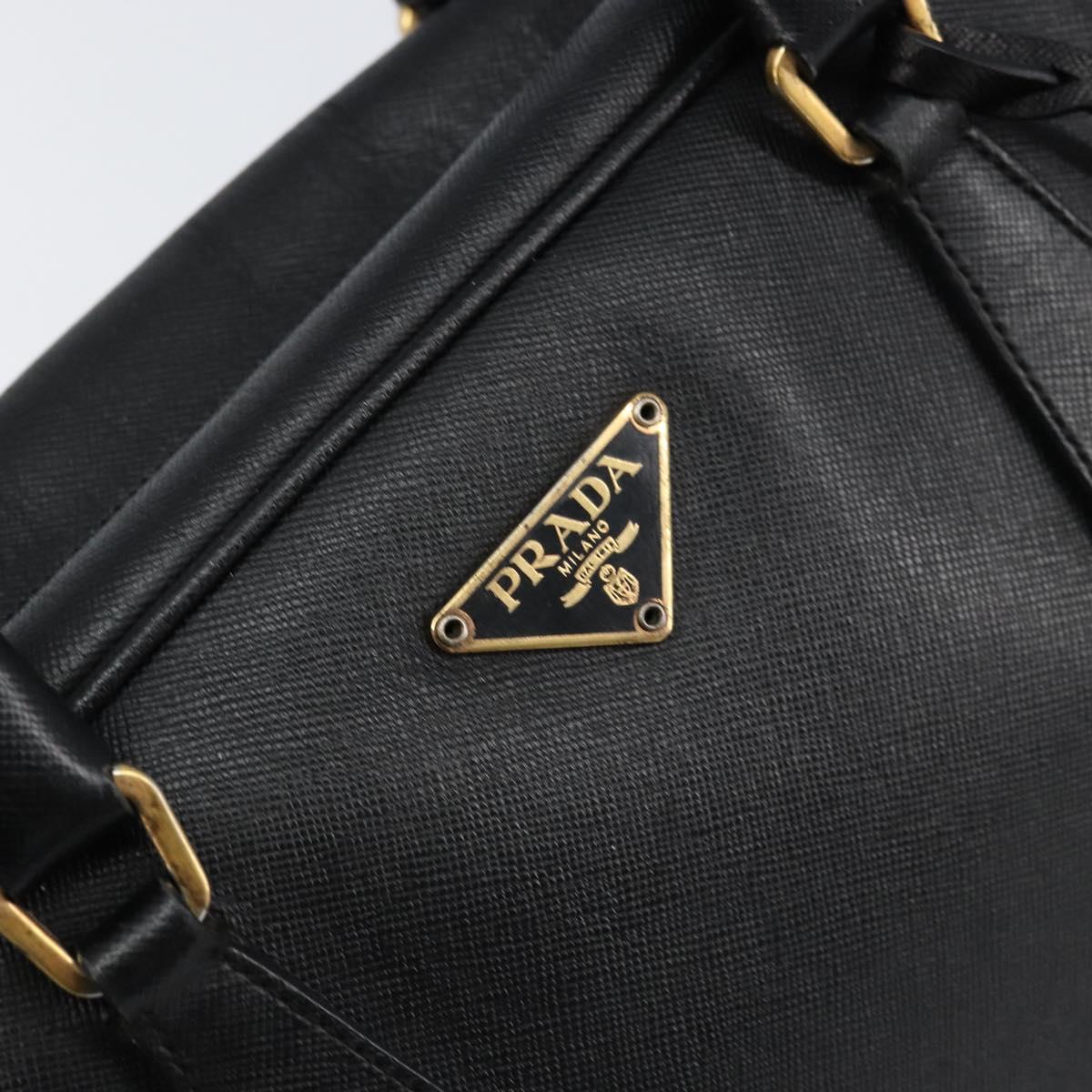 PRADA Hand Bag Safiano leather Black Gold Auth bs31372