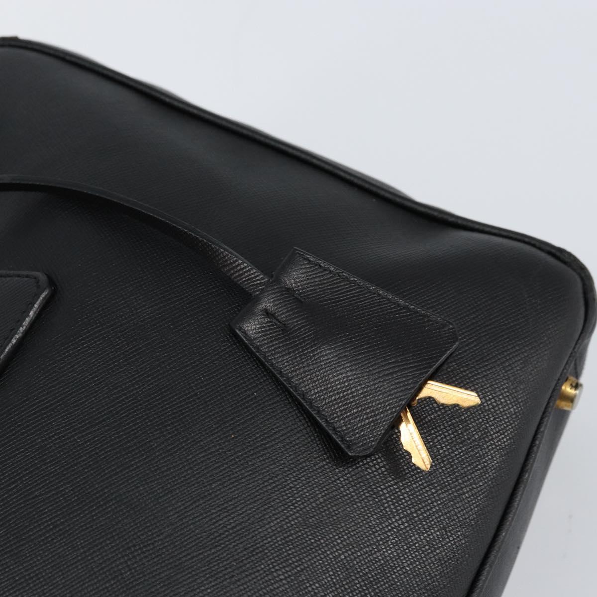 PRADA Hand Bag Safiano leather Black Gold Auth bs31372
