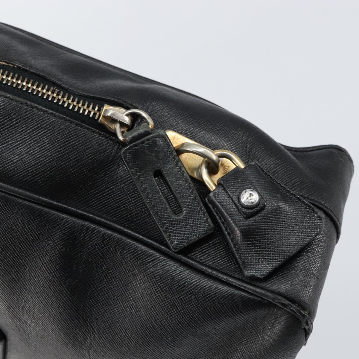 PRADA Hand Bag Safiano leather Black Gold Auth bs31372