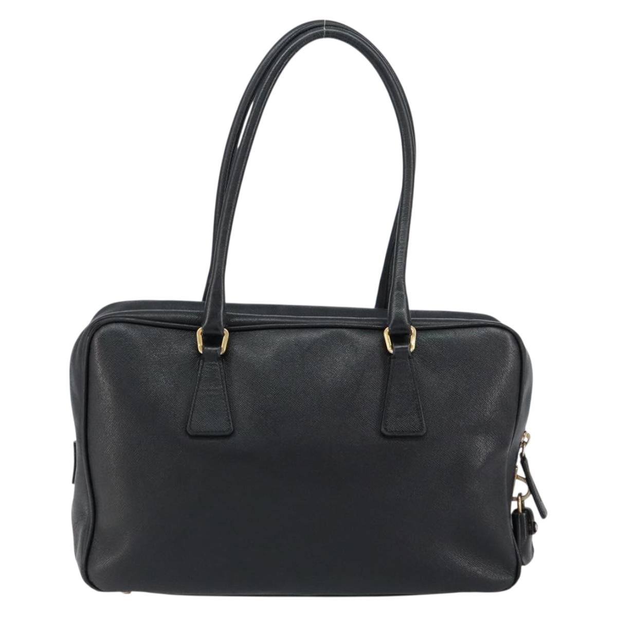 PRADA Hand Bag Safiano leather Black Gold Auth bs31372
