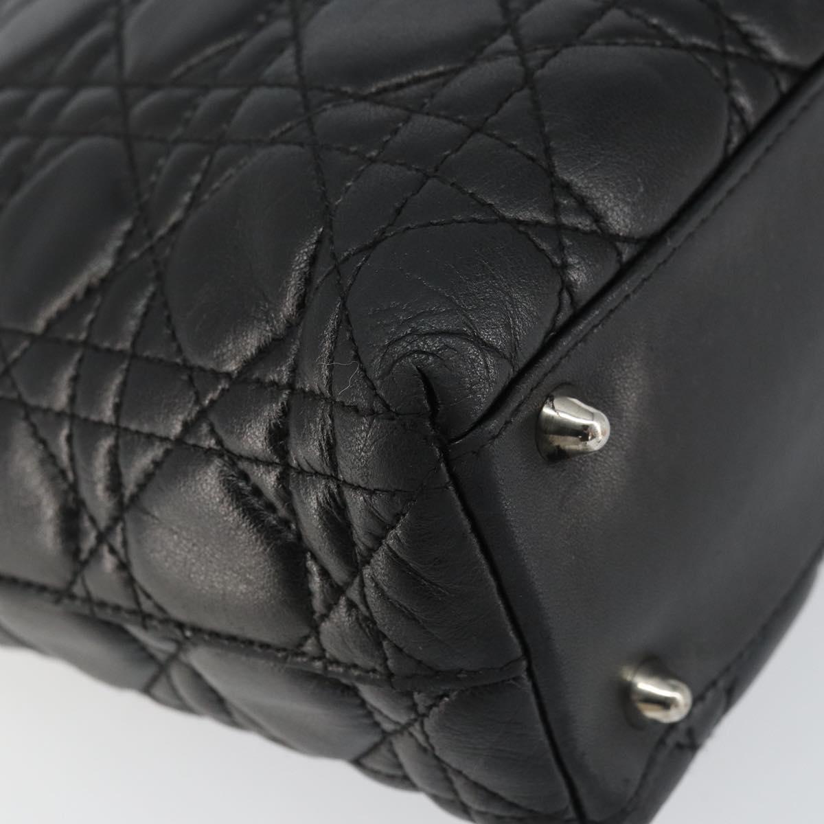 Christian Dior Canage Tote Bag Lamb Skin Black Silver Auth bs31373