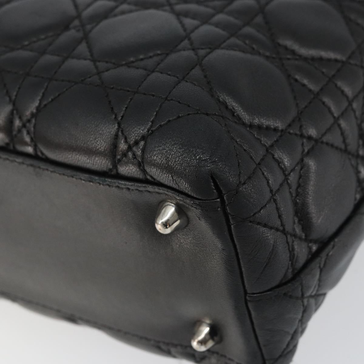 Christian Dior Canage Tote Bag Lamb Skin Black Silver Auth bs31373