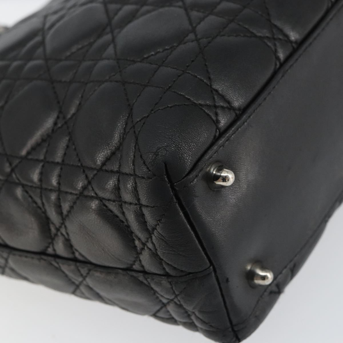 Christian Dior Canage Tote Bag Lamb Skin Black Silver Auth bs31373