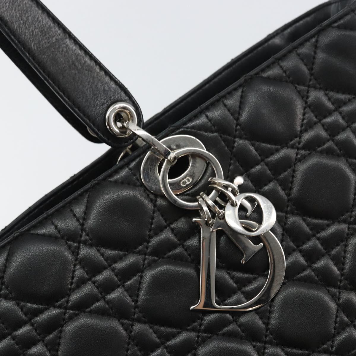 Christian Dior Canage Tote Bag Lamb Skin Black Silver Auth bs31373