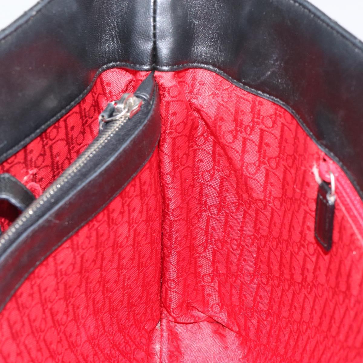 Christian Dior Canage Tote Bag Lamb Skin Black Silver Auth bs31373