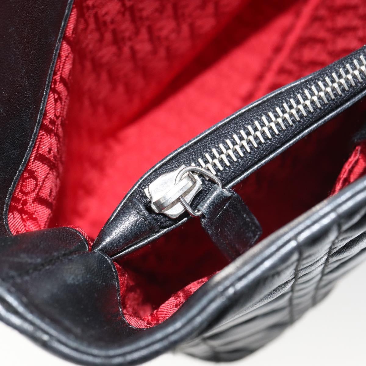 Christian Dior Canage Tote Bag Lamb Skin Black Silver Auth bs31373