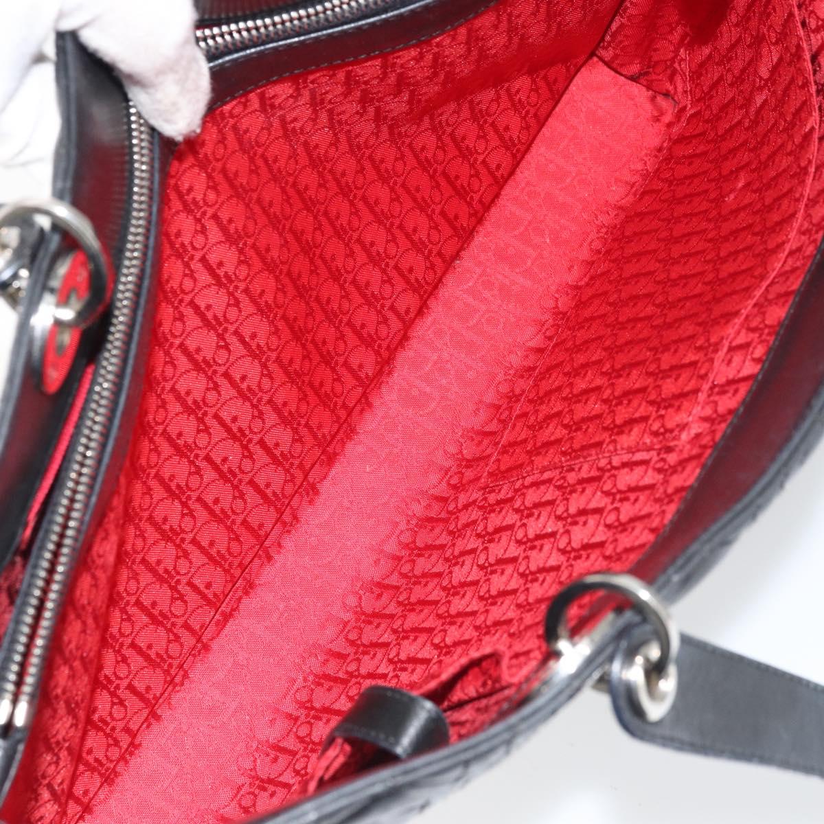 Christian Dior Canage Tote Bag Lamb Skin Black Silver Auth bs31373