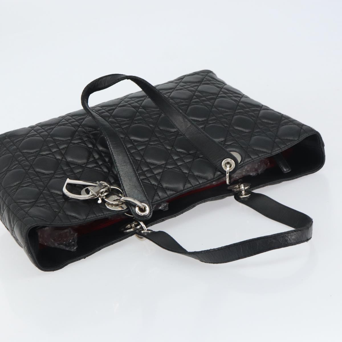 Christian Dior Canage Tote Bag Lamb Skin Black Silver Auth bs31373