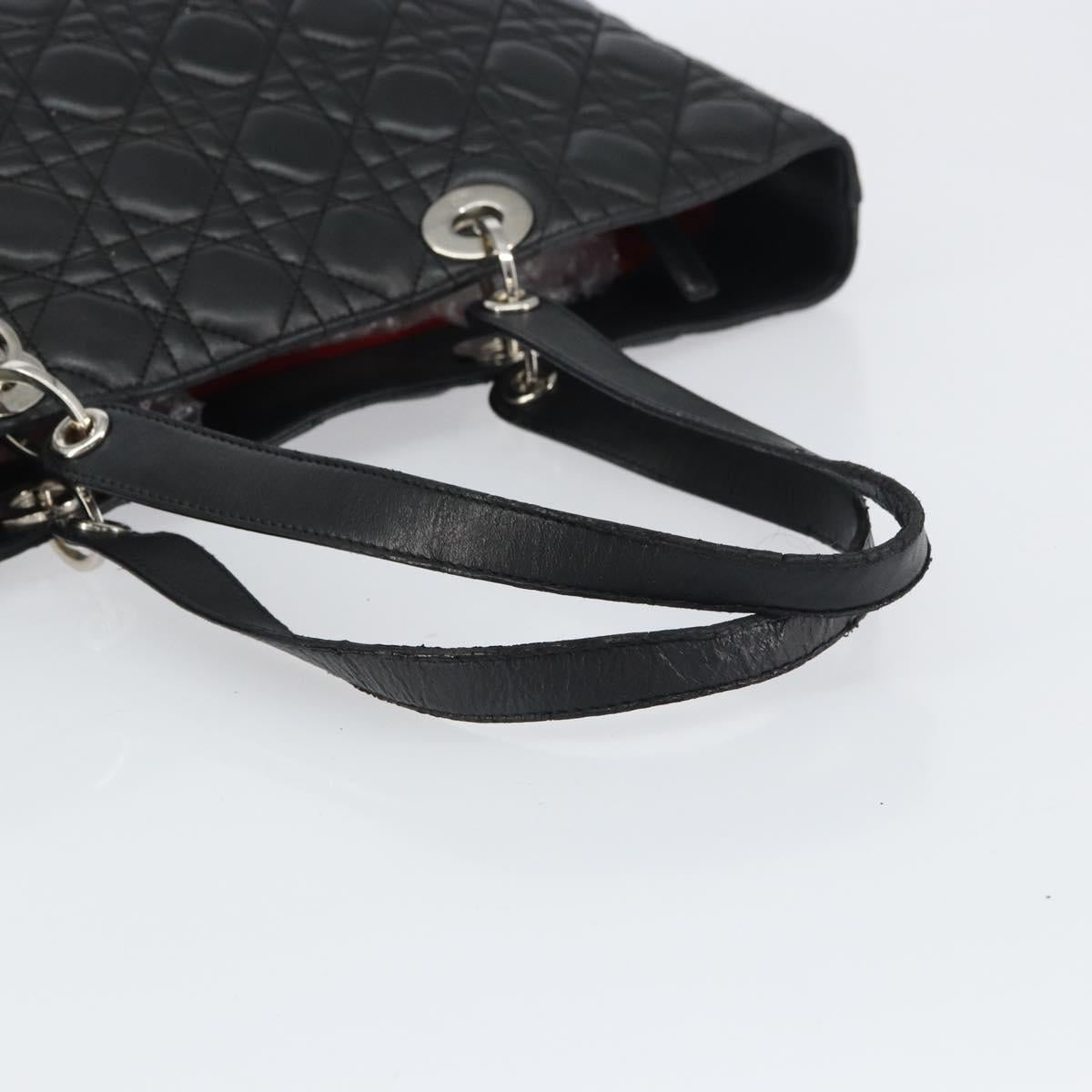 Christian Dior Canage Tote Bag Lamb Skin Black Silver Auth bs31373
