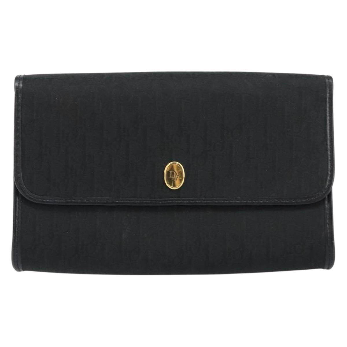 Christian Dior Trotter Canvas Chain Shoulder Bag Black Gold Auth bs31374